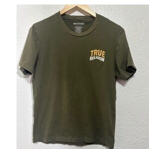 True Religion Mens Olive Green Buddha Guitar Graphic T-Shirt 700536R3 Medium